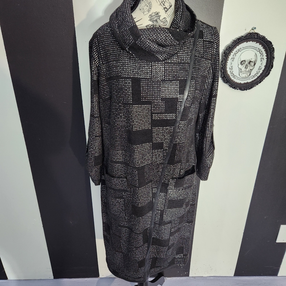 Joseph Ribkoff Black & Silver Geometric Cowl Neck Dress - Picture 4 of 8